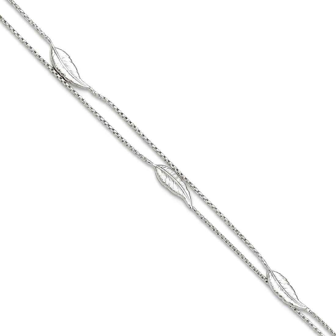 925 Sterling Silver Polished 2-strand Feather Plus 1in Extension Anklet 1mm Wide 10 Inch Anklet for Women