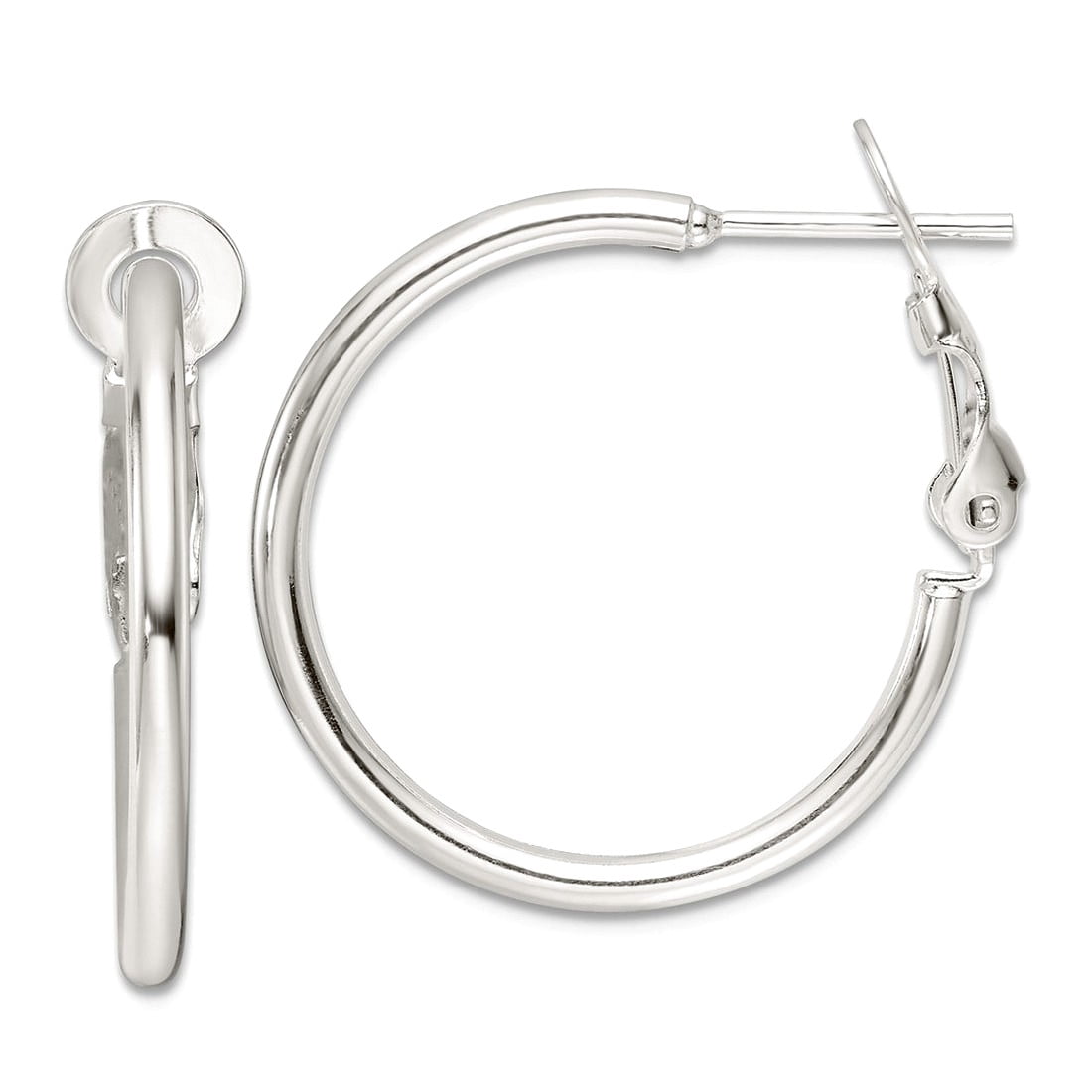 925 Sterling Silver Polished 25x2mm Omega Back Round Hoop Earrings 25.25x25mm Wide 2mm Thick Hoop Earring for Women
