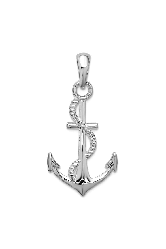 925 Sterling Silver Polished 3d Nautical Ship Mariner Anchor and Rope Pendant Necklace 30.71mm long Pendant for Women