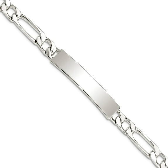 925 Sterling Silver Polished 7 Inch Engraveable Figaro ID Bracelet Lobster Claw 6mm Wide Identification Bracelet for Wom
