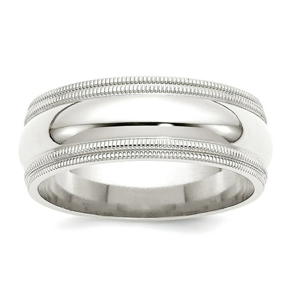 925 Sterling Silver Polished 8mm Comfort-Fit Double Milgrain Size 12.5 Band Ring Ring for Women and Men