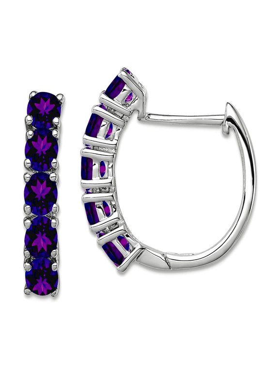 925 Sterling Silver Polished Amethyst Hinged Hoop Earrings 20x18mm Wide 4mm Thick Hoop Earring for Women