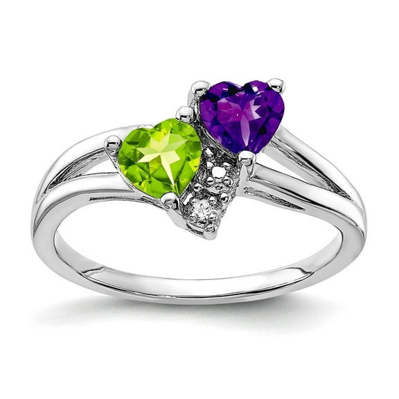 925 Sterling Silver Polished Amethyst Peridot Diamond Ring Size 8 2mm Wide Ring for Women