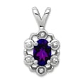 thumbnail image 1 of 925 Sterling Silver Polished Amethyst and Diamond Pendant Necklace 15x9mm Wide Pendant for Women, 1 of 2