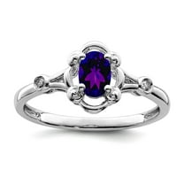 925 Sterling Silver Polished Amethyst and Diamond Ring Size 7 2mm Wide Ring for Women