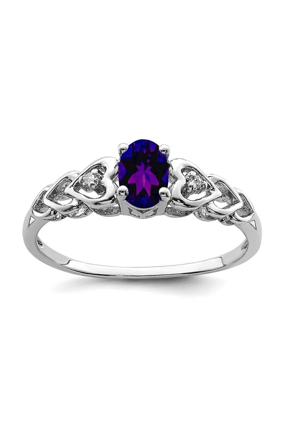 925 Sterling Silver Polished Amethyst and Diamond Ring Size 9 2mm Wide Ring for Women