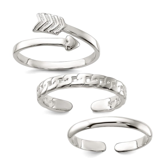925 Sterling Silver Polished Arrow Chain Link Plain Set Of 3 toe rings toe ring for Women and Men