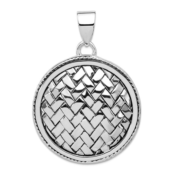 925 Sterling Silver Polished Oxidized Antiqued Circle Weave Pendant Necklace 40x30mm Wide Pendant for Women