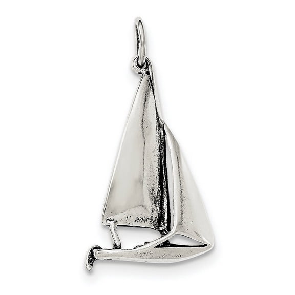 Sterling Silver Antiqued Sailboat Charm - 3.3 Grams - Measures 33x21mm Wide