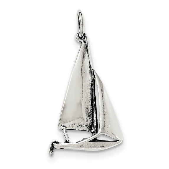Sterling Silver Antiqued Sailboat Charm - 3.3 Grams - Measures 33x21mm Wide