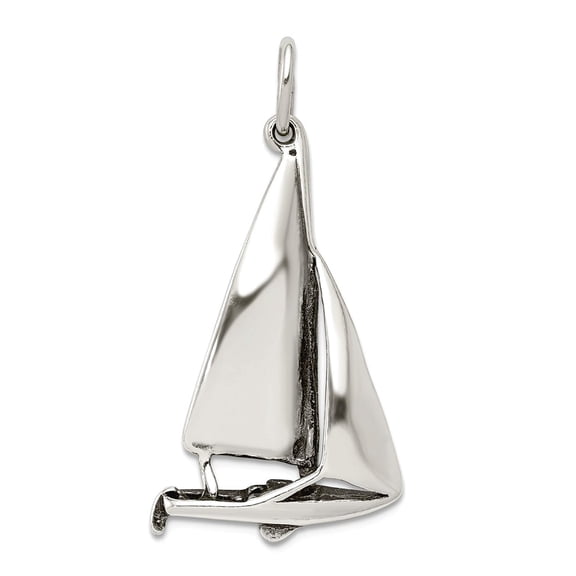 925 Sterling Silver Polished Oxidized Antiqued Sailboat Charm 33x21mm Wide Pendant Necklace for Women