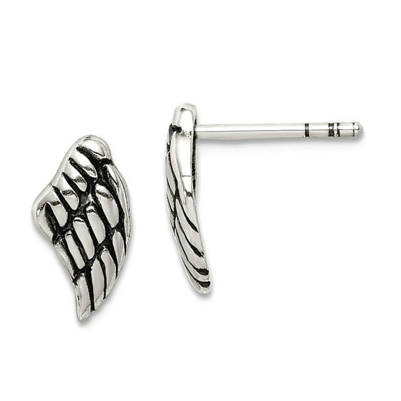925 Sterling Silver Polished Oxidized Antiqued Wing Post Earrings 13x6mm Wide Stud Earring for Women
