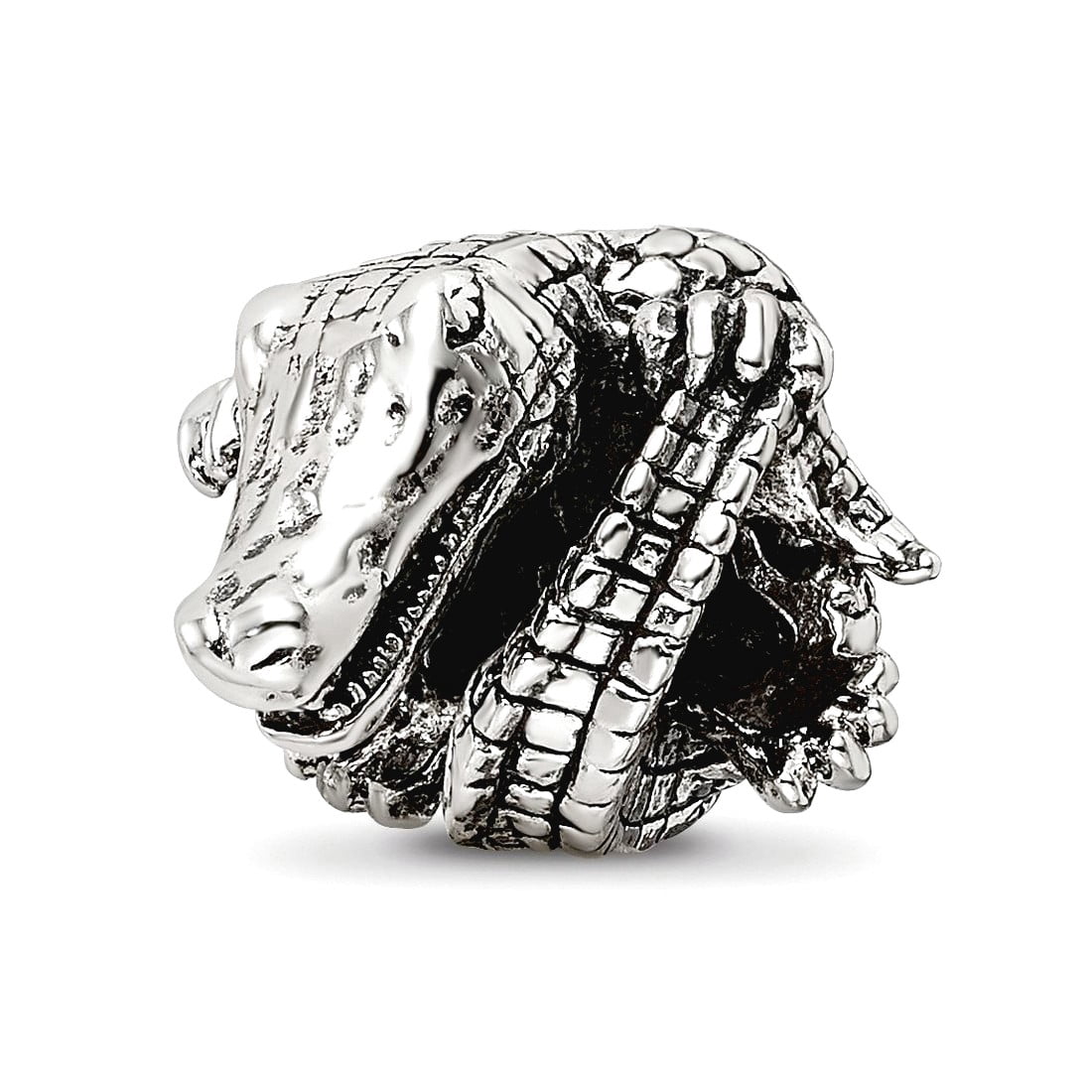 925 Sterling Silver Polished Oxidized Reflections Alligator Bead Charm 12.73x11.82mm Wide Pendant Necklace for Women