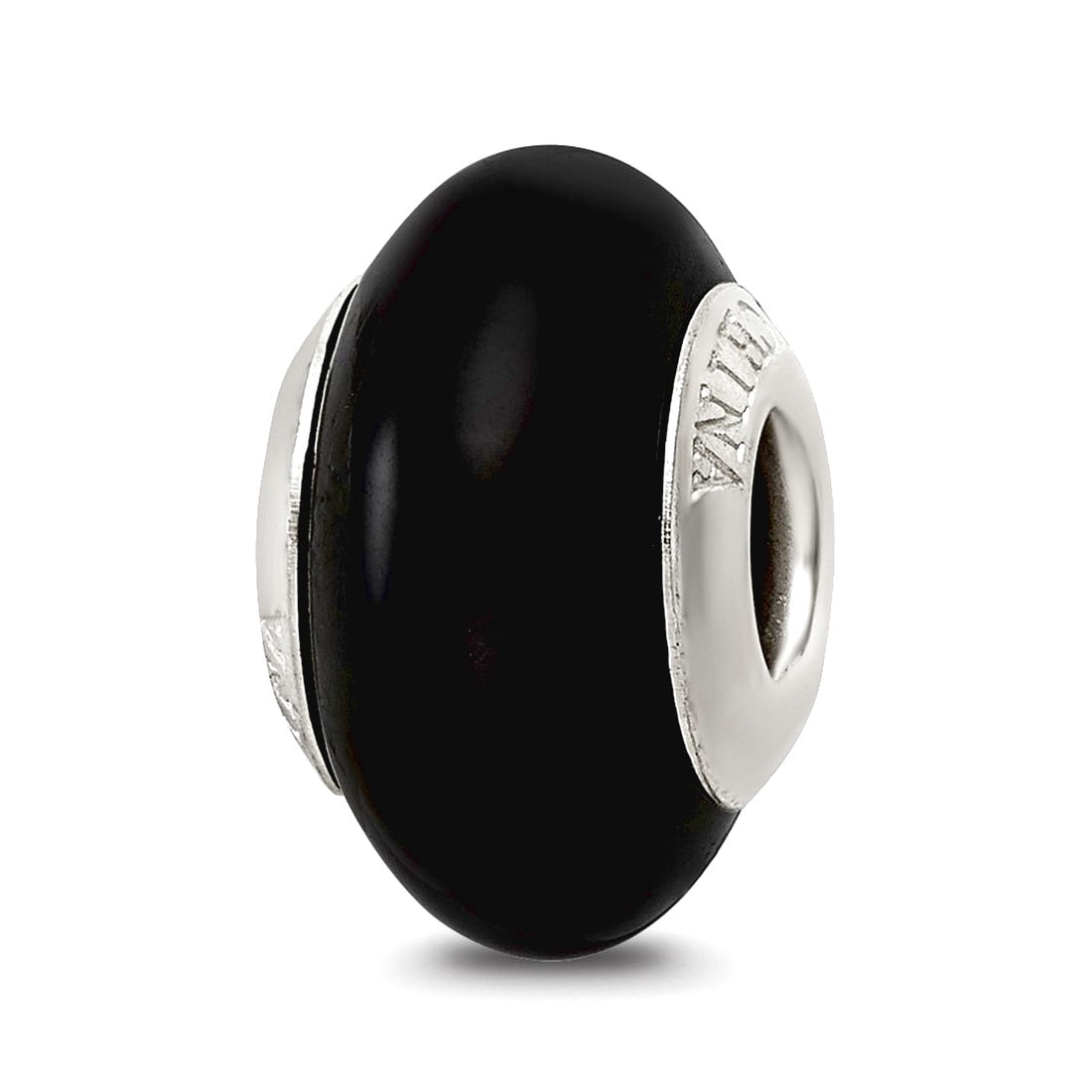 925 Sterling Silver Polished Oxidized Reflections Black Glass Bead Charm 14.55x8.18mm Wide Pendant Necklace for Women