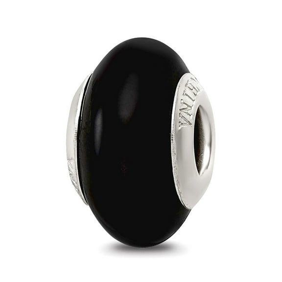 925 Sterling Silver Polished Oxidized Reflections Black Glass Bead Charm 14.55x8.18mm Wide Pendant Necklace for Women