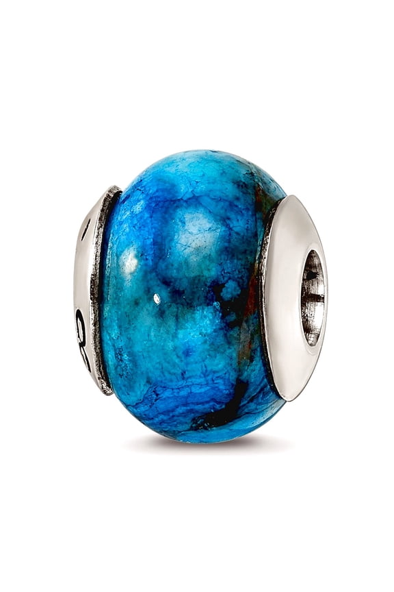 925 Sterling Silver Polished Oxidized Reflections Blue Crazy Lace Agate Stone Bead Charm 12.73x10.91mm Wide Pendant Neck