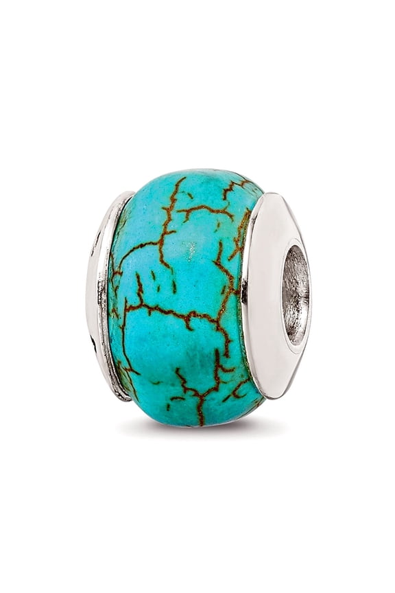 925 Sterling Silver Polished Oxidized Reflections Blue Magnesite Stone Bead Charm 10.91x9.09mm Wide Pendant Necklace for