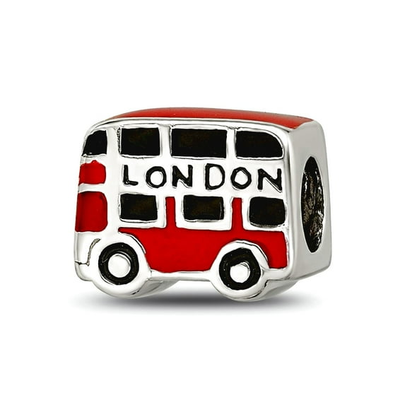 925 Sterling Silver Polished Oxidized Reflections Enamel London Double Decker Bus Bead Charm 7.27x9.09mm Wide Pendant Ne