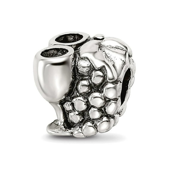 925 Sterling Silver Polished Oxidized Reflections Grapes Glasses Bead Charm 10.91x10.00mm Wide Pendant Necklace for Wome