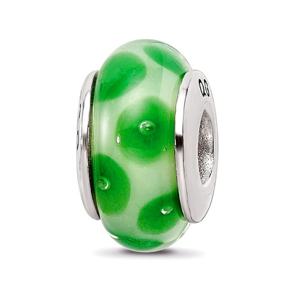 925 Sterling Silver Polished Oxidized Reflections Green Murano Glass Bead Charm 13.64x7.27mm Wide Pendant Necklace for W