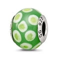 thumbnail image 1 of 925 Sterling Silver Polished Oxidized Reflections Green White Italian Murano Glass Bead Charm 13.64x10.00mm Wide Pendant, 1 of 2