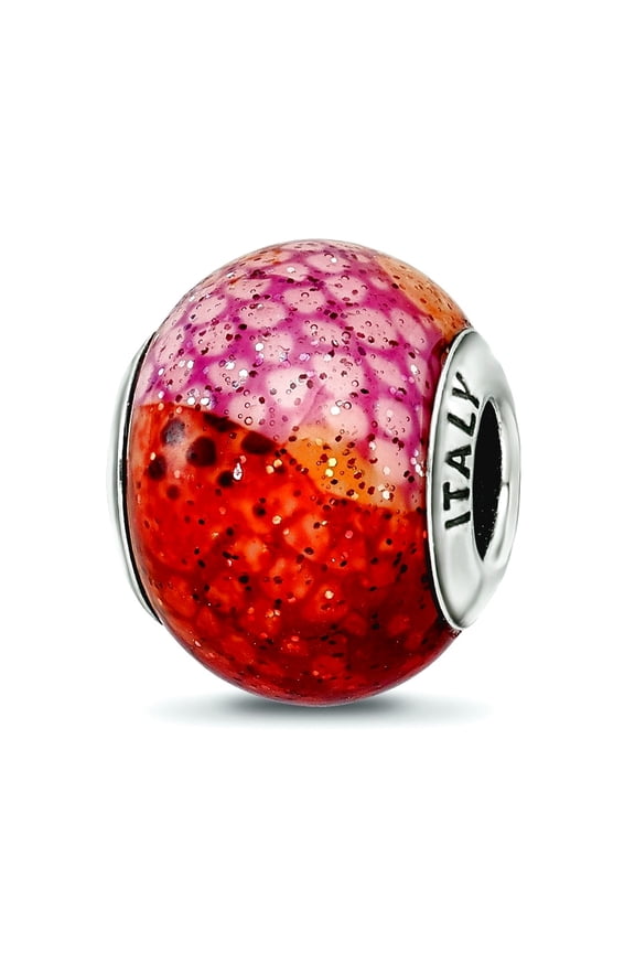 925 Sterling Silver Polished Oxidized Reflections Italian Pink and Orange Python Glass Bead Charm 12.73x10.00mm Wide Pen