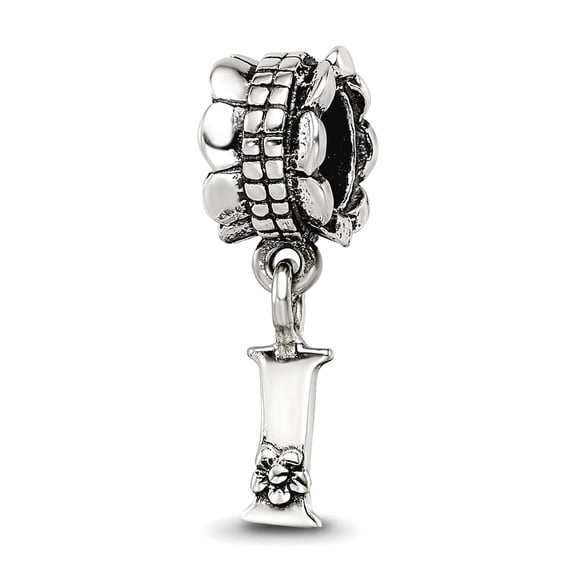 925 Sterling Silver Polished Oxidized Reflections Letter Name Personalized Monogram Initial I Dangle Bead Charm 18.18x5.