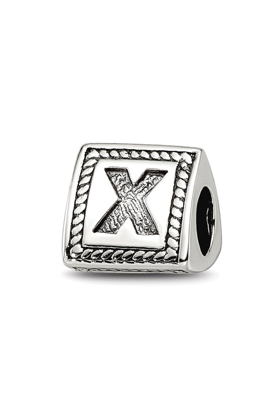 925 Sterling Silver Polished Oxidized Reflections Letter Name Personalized Monogram Initial X Triangle Block Bead Charm