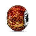 thumbnail image 1 of 925 Sterling Silver Polished Oxidized Reflections Lt Brown Python Glitter Overlay Glass Bead Charm 12.73x10.00mm Wide Pe, 1 of 2