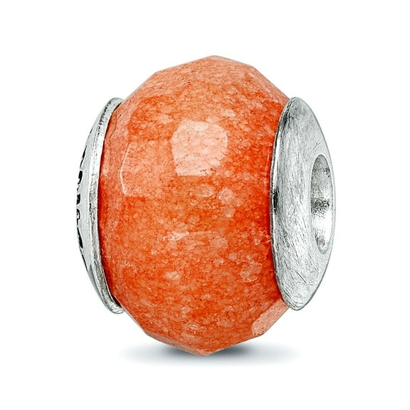 925 Sterling Silver Polished Oxidized Reflections Peach Quartz Stone Bead Charm 12.73x10.00mm Wide Pendant Necklace for