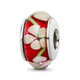 thumbnail image 1 of 925 Sterling Silver Polished Oxidized Reflections Red Floral Murano Glass Bead Charm 13.64x7.27mm Wide Pendant Necklace, 1 of 2