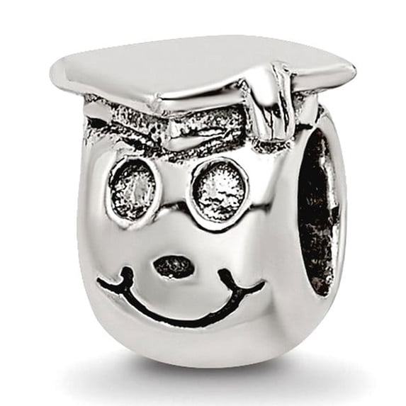 925 Sterling Silver Polished Oxidized Reflections Happy Graduate Bead Charm 7.27x6.36mm Wide Pendant Necklace for Women