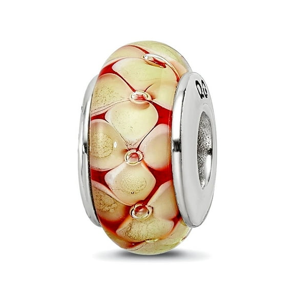 925 Sterling Silver Polished Oxidized Reflections Yellow Floral Murano Glass Bead Charm 13.64x7.27mm Wide Pendant Neckla