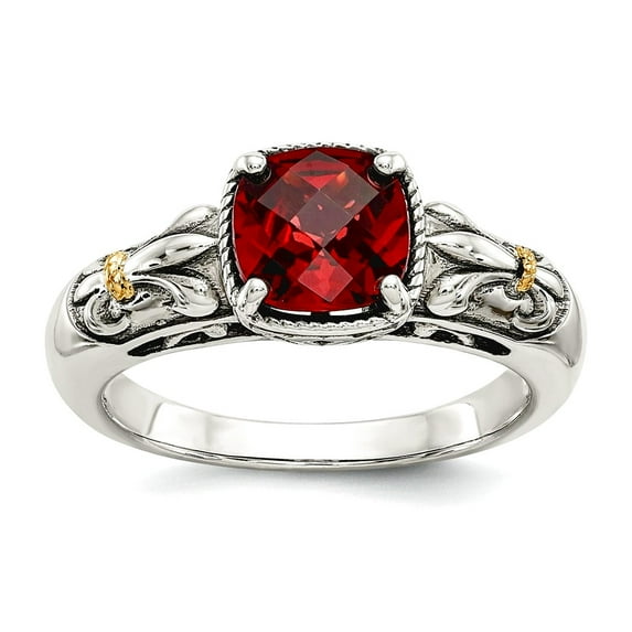 925 Sterling Silver Polished Oxidized With 14k Garnet Ring Size 8 Ring for Women - 1.70 cwt