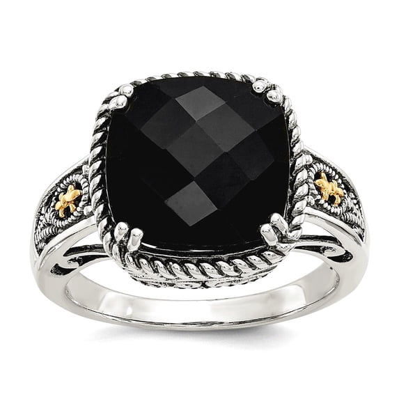 925 Sterling Silver Polished Oxidized With 14k Simulated Onyx Ring Size 8 Ring for Women - 6.50 cwt