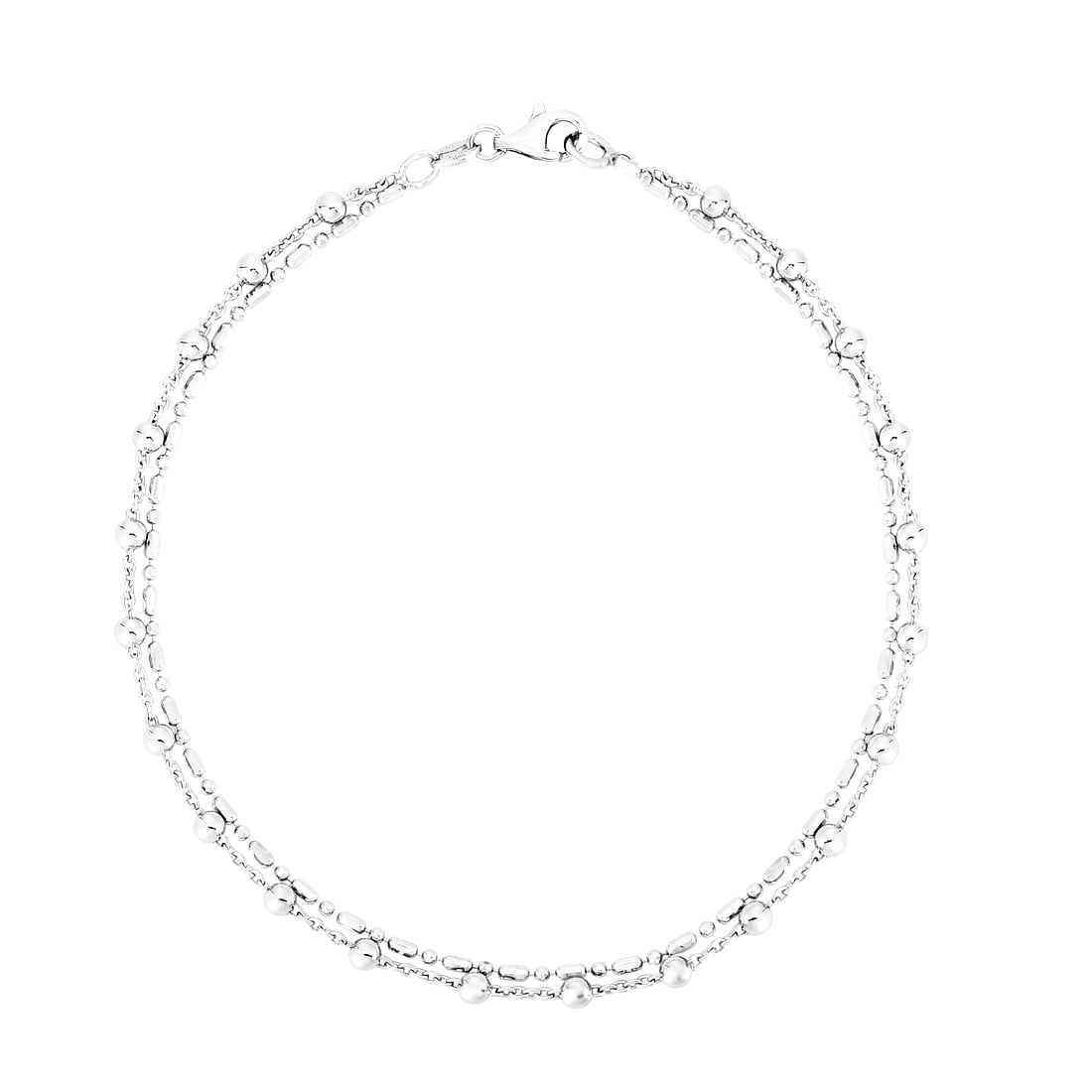 925 Sterling Silver Polished Bead Double Strand Anklet With Lobster Clasp 10 Inch Anklet for Women
