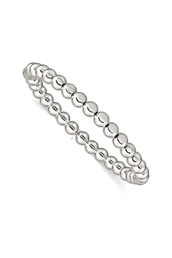 925 Sterling Silver Polished Bead Stretch Bracelet 6mm Wide Stretch Bracelet for Women - 4.2 Grams