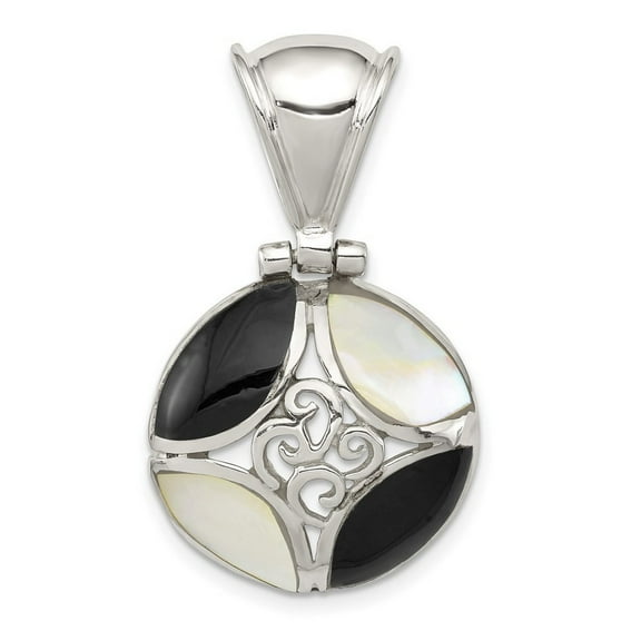 925 Sterling Silver Polished Black Simulated Onyx and Simulated Mother of Pearl Pendant Necklace Measures 34x22mm Wide -