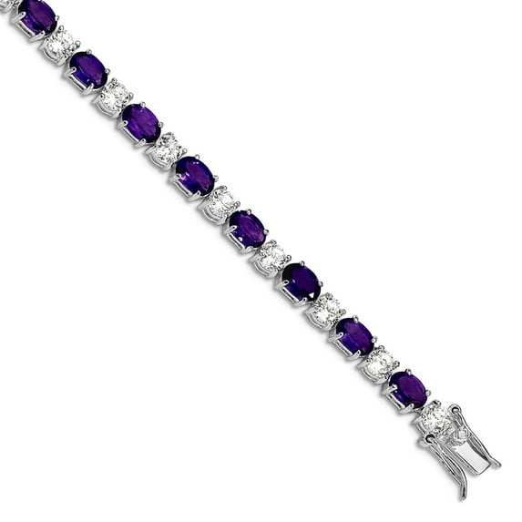 925 Sterling Silver Polished Box Catch Closure Amethyst and Cubic Zirconia Bracelet 7 Inch Box Clasp 5mm Wide Link Brace