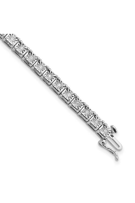 925 Sterling Silver Polished Box Catch Closure Diamond Square Link Bracelet Measures 5mm Wide - Link Bracelet for Women