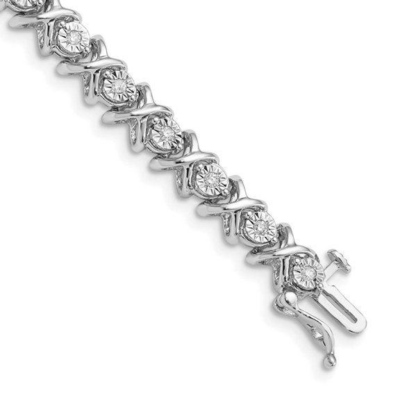 925 Sterling Silver Polished Box Catch Closure Rhodium Plated Diamond Bracelet Measures 6mm Wide Jewelry Gifts for Women