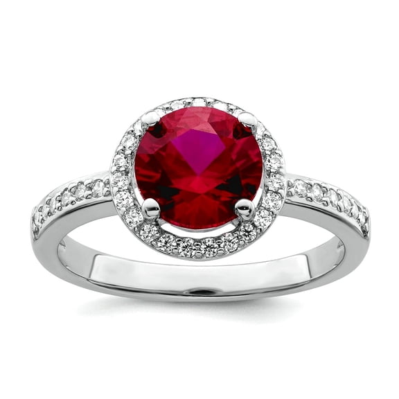 925 Sterling Silver Polished Brilliant Embers Rhodium Plated Cubic Zirconia Red Corundum Ring Size 7 Ring for Women