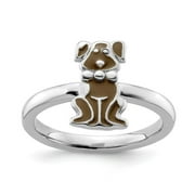 JEWELRYWEB Stackable Expressions Sterling Silver Brown Enameled Dog Ring