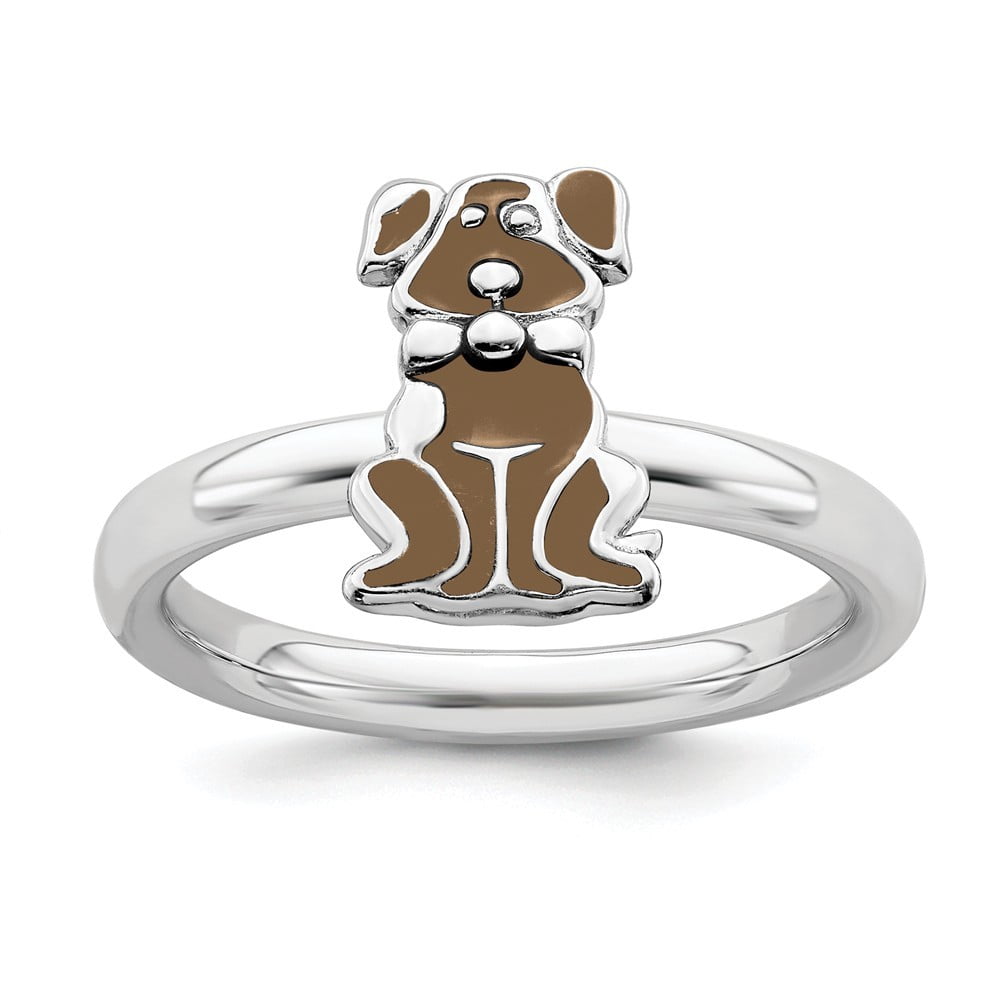 925 Sterling Silver Polished Brown Enameled Animal Pet Dog Stackable ...