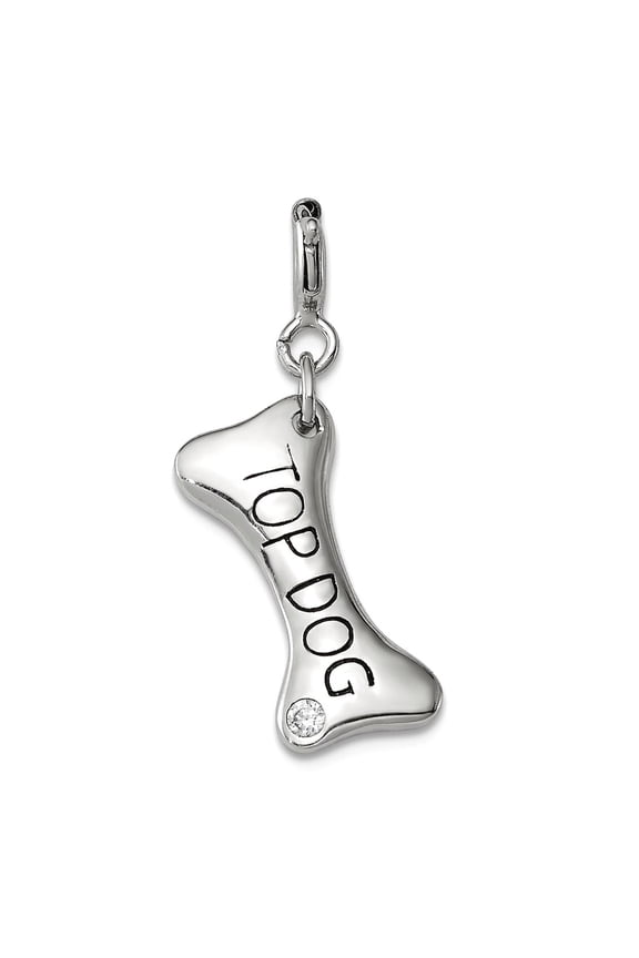 925 Sterling Silver Polished Cubic Zirconia Animal Pet Dog Bone Top Dog Charm 27x8mm Wide Pendant Necklace for Women