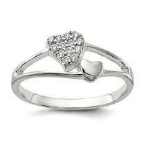925 Sterling Silver Polished Cubic Zirconia Double Love Heart Ring Size 6 Statement Ring for Women