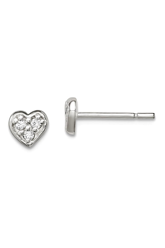 925 Sterling Silver Polished Cubic Zirconia Love Heart Post Earrings 4x5mm Wide Stud Earring for Women