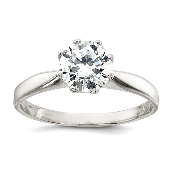 925 Sterling Silver Polished Cubic Zirconia Ring Size 8 2mm Wide Ring for Women