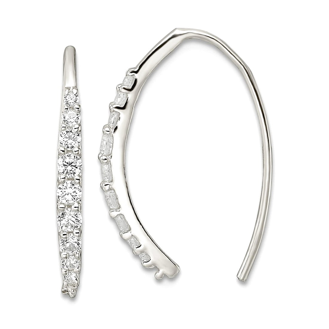 925 Sterling Silver Polished Cubic Zirconia Threader Earrings 20.3x2.3mm Wide Stud Earring for Women