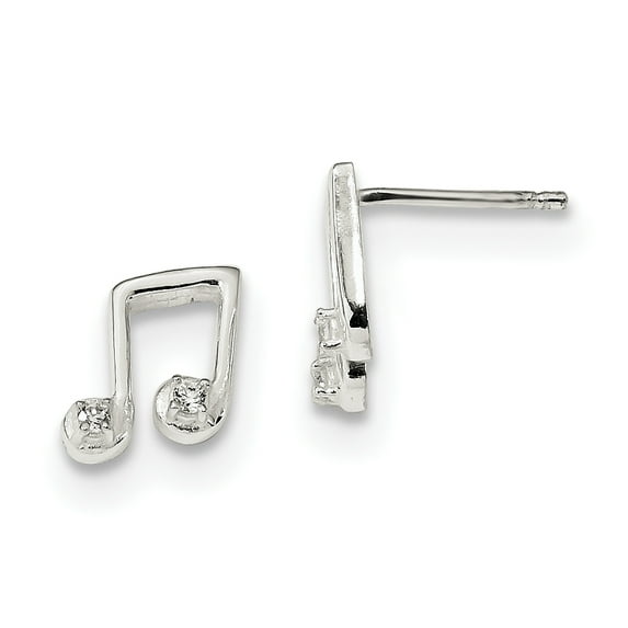 925 Sterling Silver Polished CZ Musical Notes Post Earrings